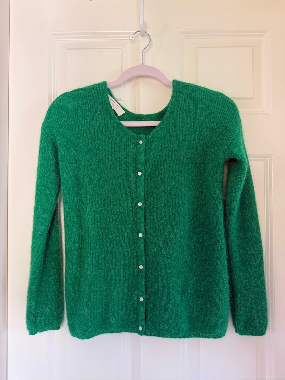 Sézane - Women's Green Button-Front Fuzzy Cardigan Sweater Mohair
